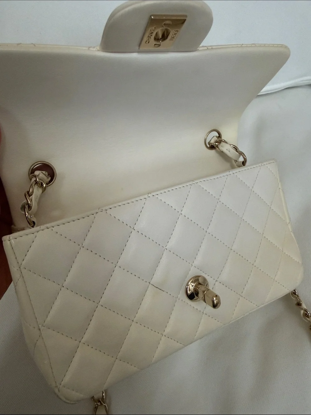 CHANEL White Mini Classic Flap Lambskin